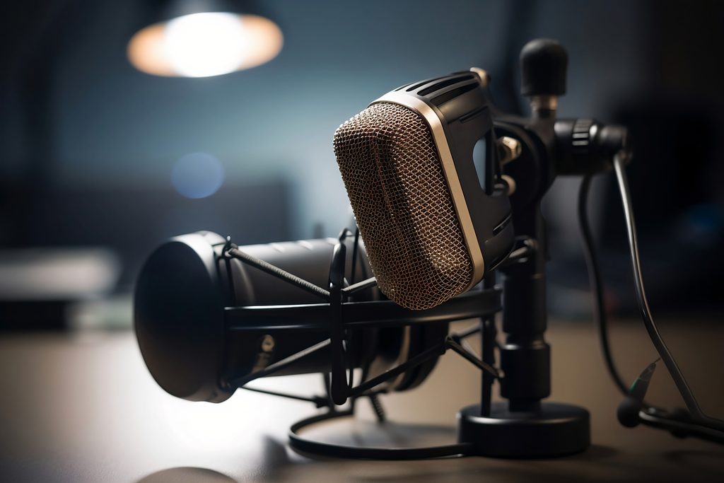 Professional microphone podcasting setup image